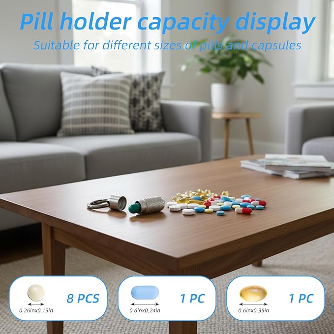 Keychain Pill Holder Small Pill Case Keychain Mini Metal Medicine Organizer Container Waterproof Portable Carabiner Clip Emergency Medicine Bottle for Outdoor Camping Travel Purse Pocket