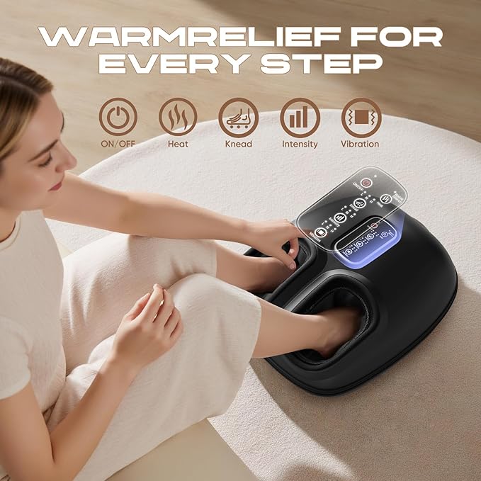 Foot Massager with Heat, Vibration & Rolling Compression - Plantar Fasciitis Relief, Neuropathy Pain Relief, Fits Size up to 13", Multiple Modes, Ideal Gifts for Men/Women