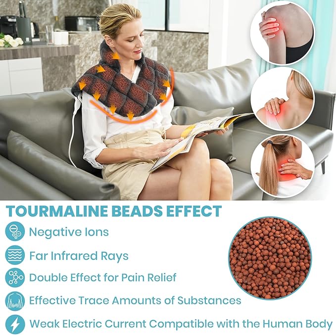 Nalax Heating Pad for Neck and Shoulders and Back, Luxurious Faux Rabbit Fur Fabric, 4lb Tourmaline Weighted Heating pad, 6 Heat Settings,2H Auto Off,Memory Function, Valentine Gift for Women 24"x 20"