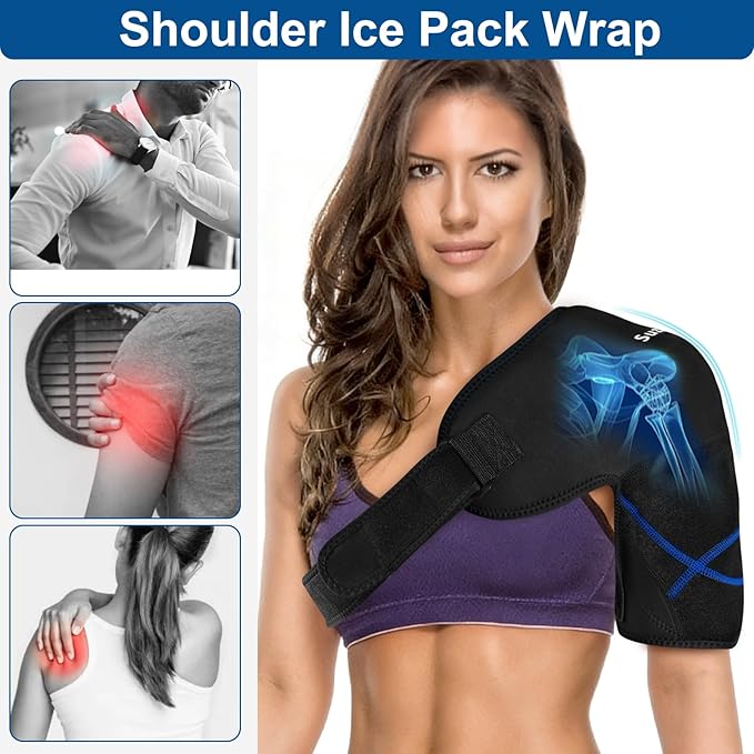 SUZZIPAD Reusable Cold Therapy Shoulder Wrap, Adjustable with Detachable Gel Ice Packs for Soothing Muscle Soreness & Reducing Swelling After Activity，Medium