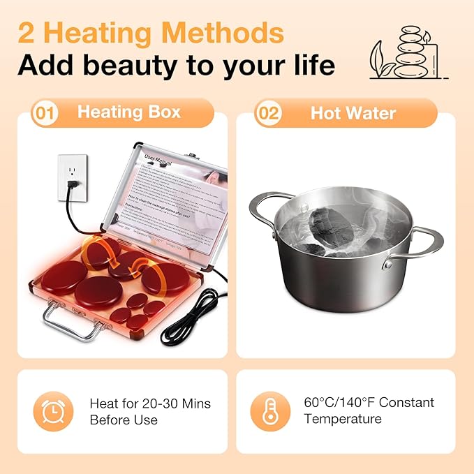 Hot Stones Massage Set, 18 Pcs Basalt Hot Stones with Heater Kit, Massage Stones for Professional or Home spa, Relaxing, Healing, Pain Relief