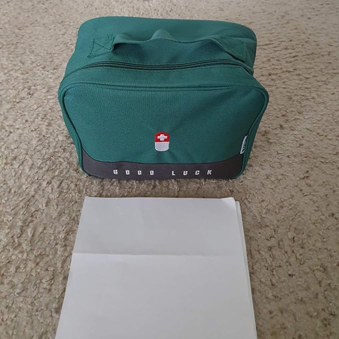 First Aid Kit Bag Empty Travel Medication Pouch Big Zippered Oxford Medical Survival Kit Carrier Handy Medicine Pills Drugs Package Organizer with 5 Pocket+1 Main Holder-9.8x7.9x5.3Inch (Green-L)