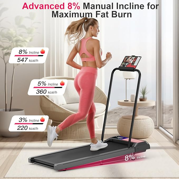Walking Mat Pad With Incline and Handle Bar, Treadmill with Handles, 4 in 1 Under Desk Treadmill, 2.5HP Low Noise Compact Treadmills Small Space with Remote Control,Portable Treadmills for Home Office
