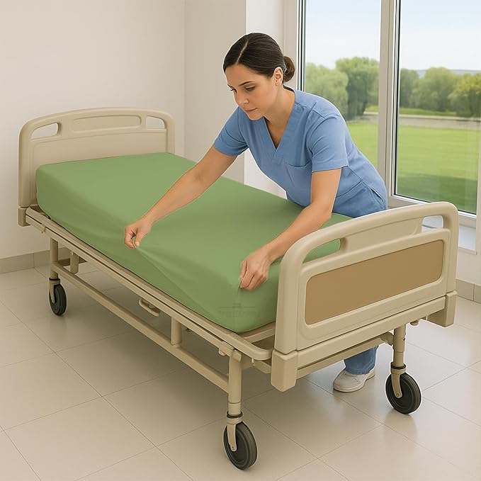 6 Pack Fitted Hospital Bed Sheets - Soft Microfiber Hospital Fitted Sheet - Hospital Bed Fitted Sheets (Sage, 36" x 84" x 12")