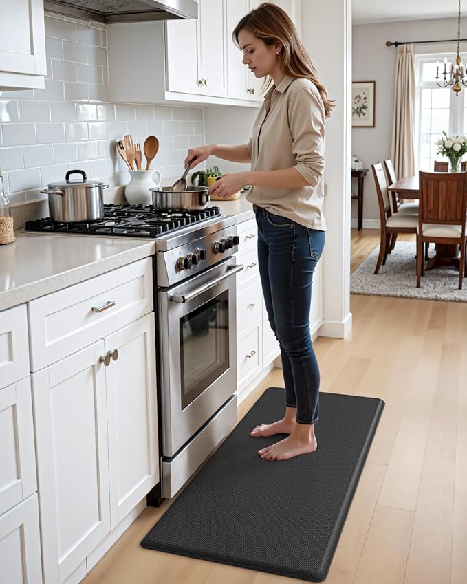 DEXI Kitchen Mat Cushioned Anti Fatigue, Extra Thick Comfort Standing Floor Mats Waterproof, Memory Foam Antifatigue Runner Rug for Desk Office, Sink, Laundry, 39x20, Black