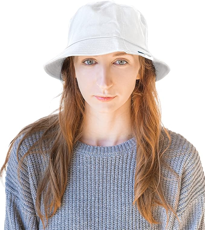 Halsa EMF Protection Hat Bucket Hat, Summer Sun Hat. White. Small/Medium Size.