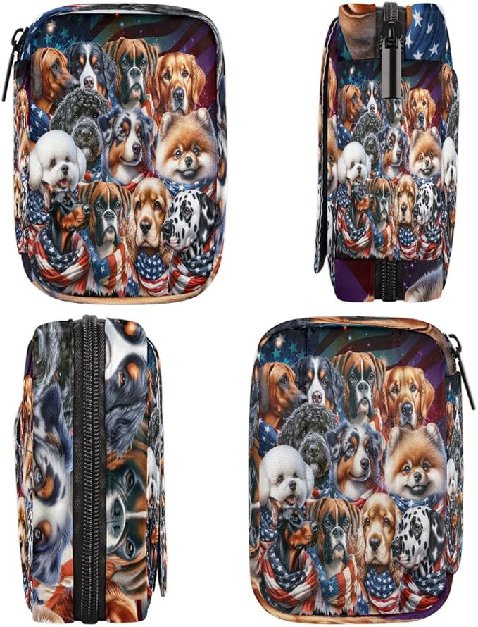 American Flag Animal Dog Travel Pill Organizer Box Weekly Portable Pill Case Daily Pills 7 Day Small Birth Control Pills Container Removable Compartments for Medicine Vitamins Fish Oil