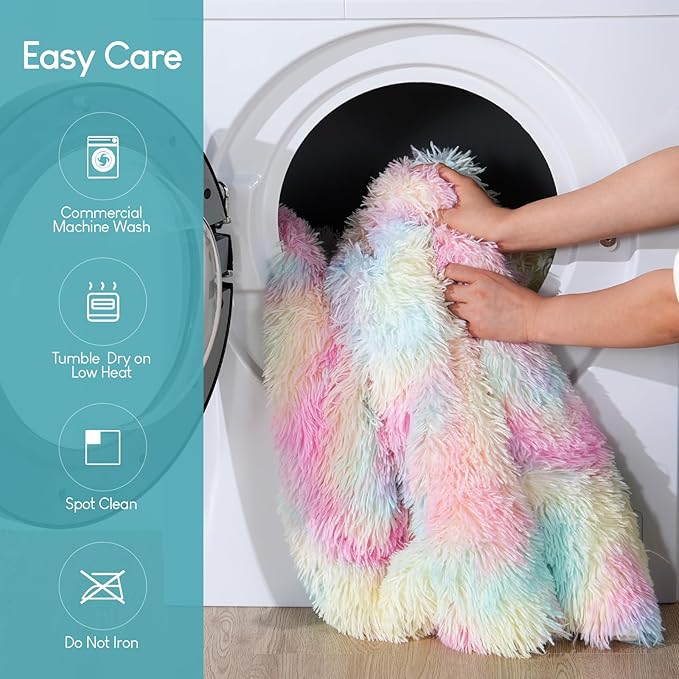 Cottonblue Faux Fur Weighted Blanket 15 lbs for Adult 48x72 Inches, Plush Shaggy Fluffy Throw Blanket Twin Size, Cozy Warm Furry Weighted Blanket for Couch Sofa Chair Home Decor, Rainbow