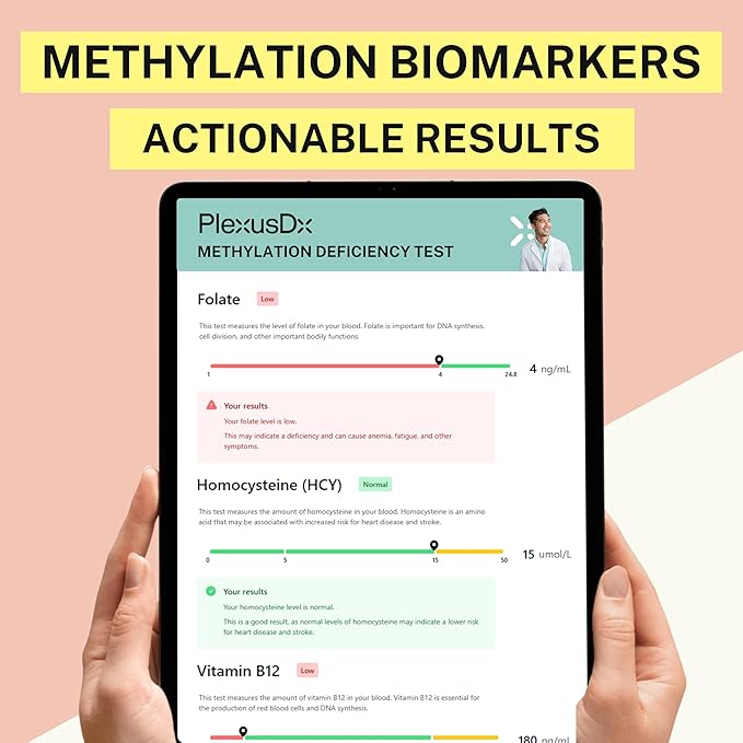 Methylation Deficiency Test Kit | Folate, Vitamin B9, Vitamin B12, Homocysteine | MTHFR Supplement Biomarkers to Determine Need for Methylated Multivitamin, Methylated B12 and Methylfolate.
