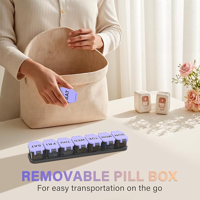Extra Large Weekly Pill Organizer - XL Vitamin Holder with 7 Detachable Compartments, Portable Medicine Pill Organizer for Supplements, Daily Pill Case for Home and Travel,Purple