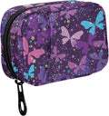 Fustylead Bright Fantasy Purple Butterflies and Stars Pill Organizer Case with Zipper 2 Times A Day for Vitamin and Supplement, 7 Day Travel Organizer Medicine Case
