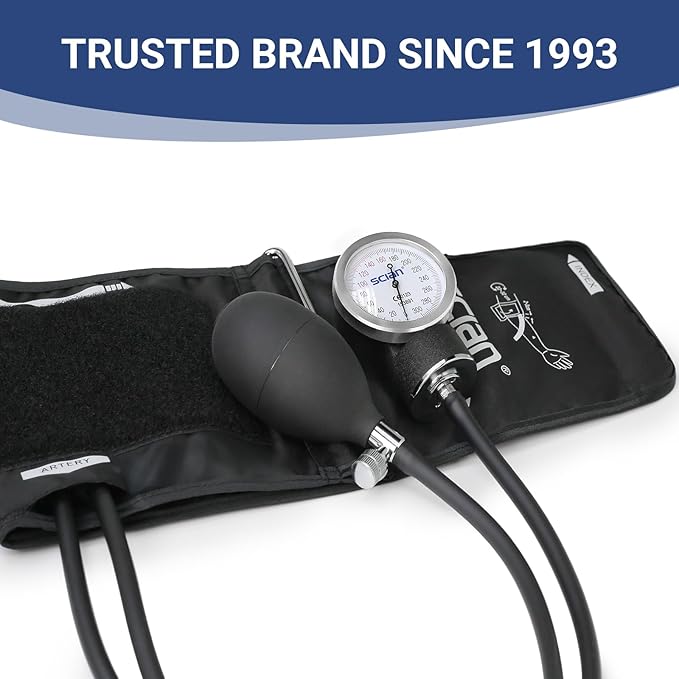 SCIAN Manual Blood Pressure Cuff - Aneroid Sphygmomanometer with European Cuff 12.6-20.8" and D-Ring, Come with Carrying Bag for Nurse Doctor Senior Adult, Black-Large Cuff