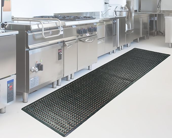 Rhino Mats, B-Series Anti-Fatigue Drain-Thru, Grease Resistant, Non-Slip Drainage Floor Mat for Restaurant, Kitchen, Pool, Car Wash, Lab, Gyms, Workplace, Docks or Anywhere (Black, 3' x 10' x 3/4")