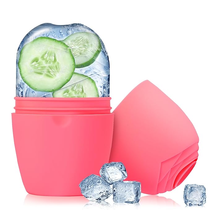 Ice Roller for Face, Silicone Ice Roller Facial Ice Mold to Brighten Skin Enhancing Natural Glow, Reusable Ice Roller for Face & Eye Puffiness Relief, Face Roller Skin Care for Neck, Pink