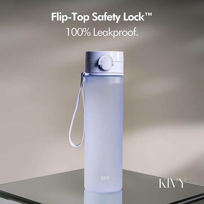 KIVY Slim Water Bottle 32oz with Leakproof Flip Lid [Lightweight & Shatterproof] Fits Backpack & Cupholder for Travel, Sports, School - Tall Gym Water Bottle with Measurements - Dishwasher Safe