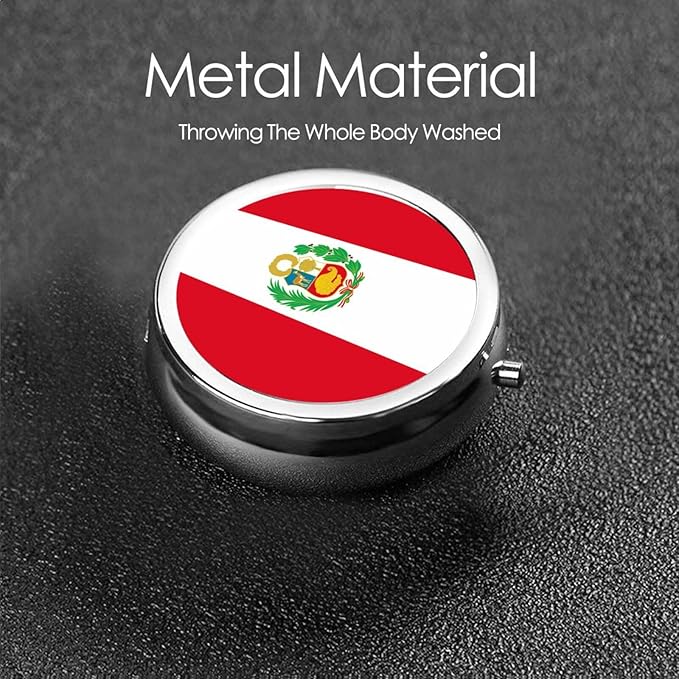 Round mini Pill Box, 3 partitions, Portable Pill Box, can be Put into Wallet, Pocket, Light and Convenient Flag of Peru Pattern