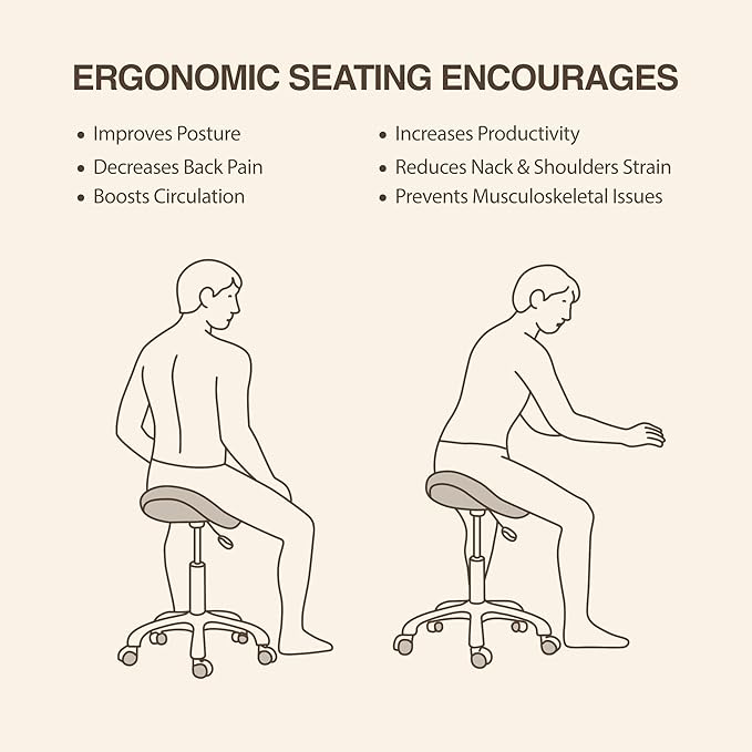 Heavy-Duty Ergonomic Pneumatic Swivel Rolling Saddle Stool with Extra Wide Seat for Hygienic Clinic Spa Massage Home and Office - 505 KIMO (Black)