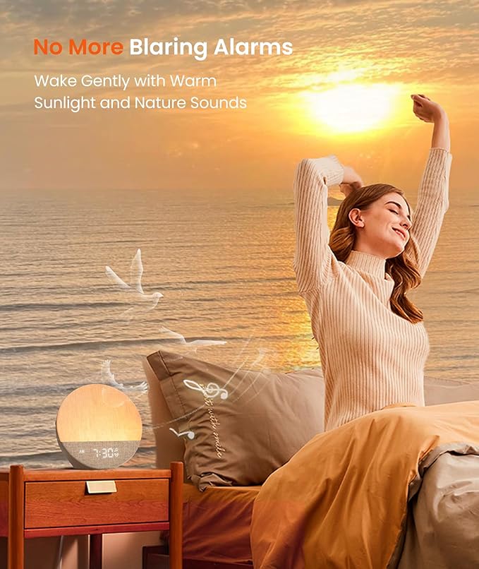 Dreamegg Sunrise 1 - Sunrise Alarm Clock, Sound Machine for Sleep, Customizable Sleep Routines, Dimmable Night Light, 29 Soothing Sounds, White Noise Machine, Wake Up Light for Bedrooms, Adults(Khaki)