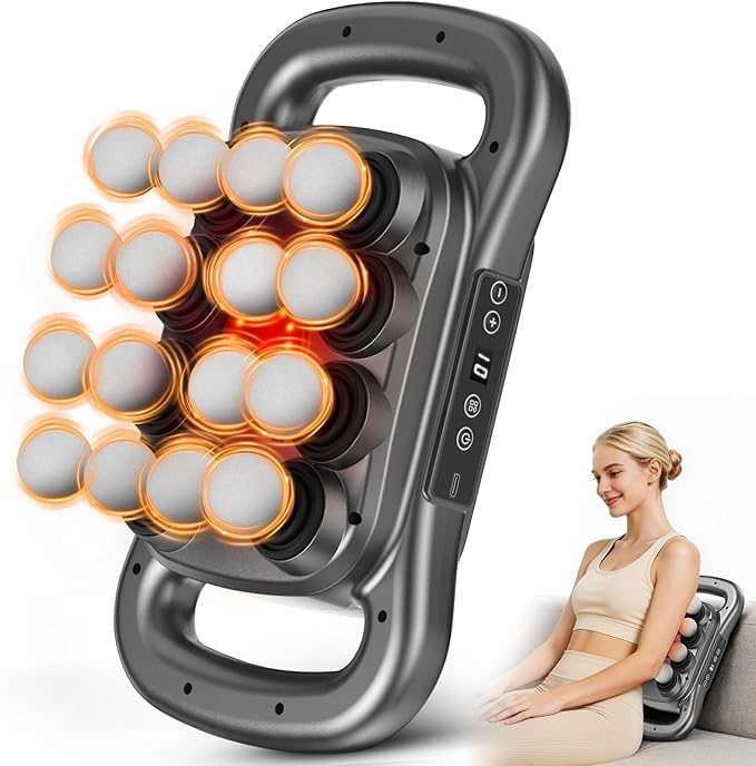 16- Head Massage Gun Set, Deep Tissue Percussion Massager, 2600mAh Quiet Electric Massage Tools with 9 Styles & Levels for Back, Shoulders, Legs, Foot, Body Muscle Pain Relief, Color Gunmetal