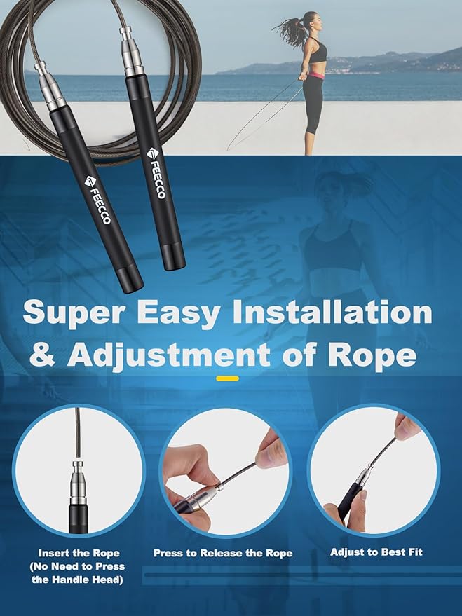 FEECCO Speed Jump Rope - Quick Rope Adjustment, Metal Handles with Silicone Grip