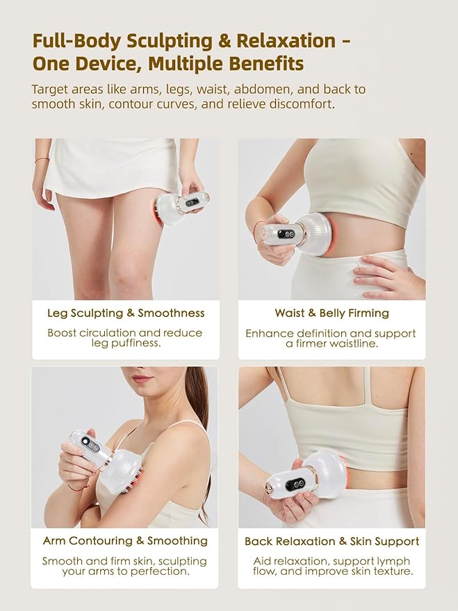 DiDEER Lymphatic Drainage Massager & Anti Cellulite Massage Tool, Reduce Stretch Marks & Cellulite,for Legs, Arms & Belly, Body Sculpting Machine with Microcurrent, Light, Heat & Vibration, (White)