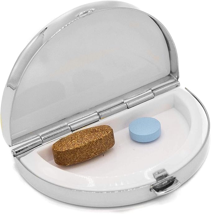 Silver Block Puzzle Pattern Semicricle Pocket Purse Portable Travel Pill Box & Medicine Organizer (1 Large Compartment)