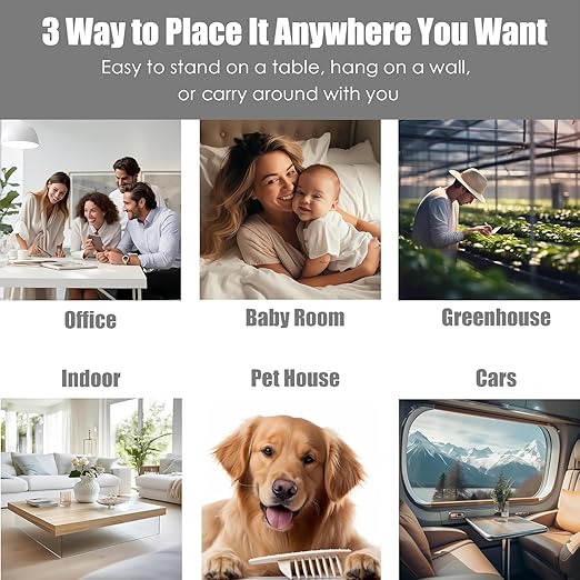 Professional Indoor Air Quality Monitor with AQI Alerts, Portable Real-Time Detector for Home, Car, Plants & Pet