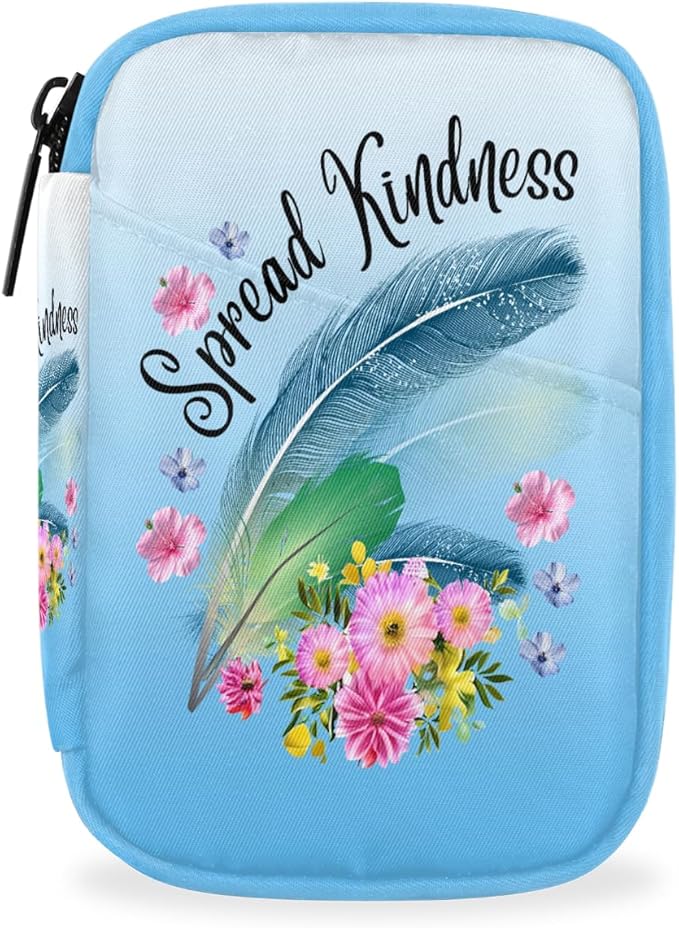 Blue Feather Flower Pill Case Travel Pill Organizer Weekly 7 Day Portable with Zipper Medicine Box Pill Case for Vitamins, Birth Control,Fish Oils,Medication, Supplements