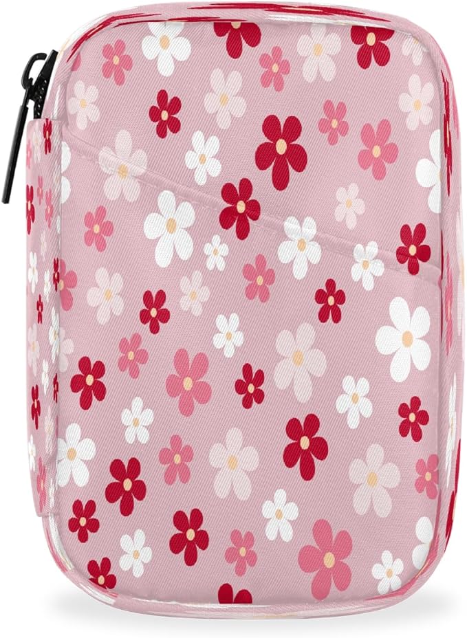 Flower Pink Pattern Pill Case Travel Pill Organizer Weekly 7 Day Portable with Zipper Medicine Box Pill Case for Vitamins, Birth Control,Fish Oils,Medication, Supplements