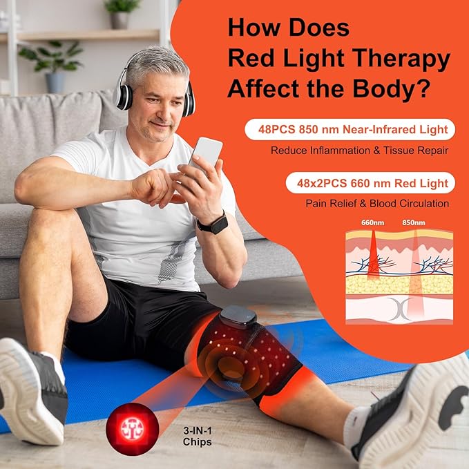 Red Light Therapy for Knee- Wirefree Rechargeable Controller, 660nm&850nm Red Light Therapy 5 Heating Modes Designed