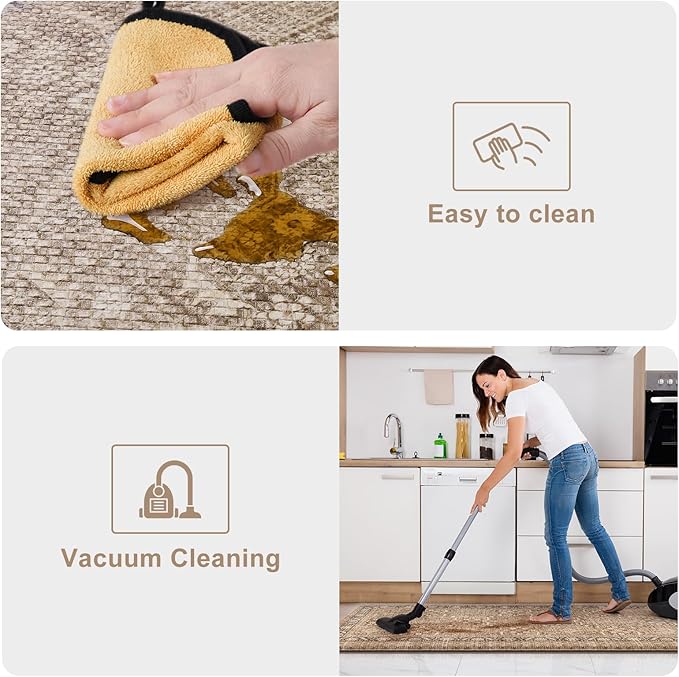 KIMODE Anti Fatigue Kitchen Mat, Boho Distressed Kitchen Rugs Sets of 2, Non Slip Kitchen Mat for Floor, Cushioned Comfort Standing Mat for Sink, Laundry, Office, Desk 17"x47"+17"x29"