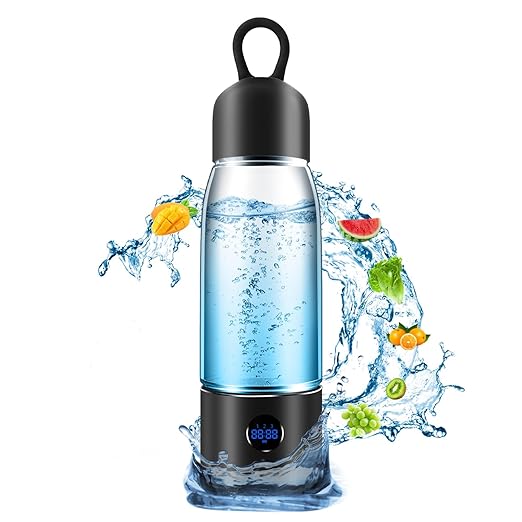 Hydrogen Water Bottle with Three Modes Produces 5000 PPB of Hydrogen Water in 8 Minutes,Made of Aluminium and Glass,with Colorful Light,Rechargeable for Travelling,Office,Home (Black)