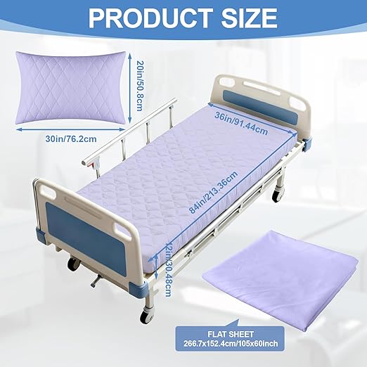 Lounsweer 3 Piece Hospital Bed Sheet Set, Purple Waterproof Bed Sheet Set, Incontinence Protection for Home and Hospital Use, Include 1 Fitted 36" x 84" x 12" 1 Flat and 1 Pillowcase