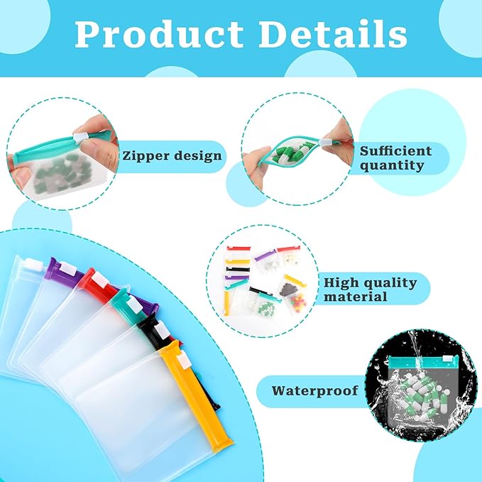 Zippered Pill Pouch Reusable Pill Pouch Bags Storage Pouches with Slide Lock Pill Bags Small Portable Pill Bag Travel Plastic Pill Bag with Slide Lock for Pills Small Items (7 Pieces)