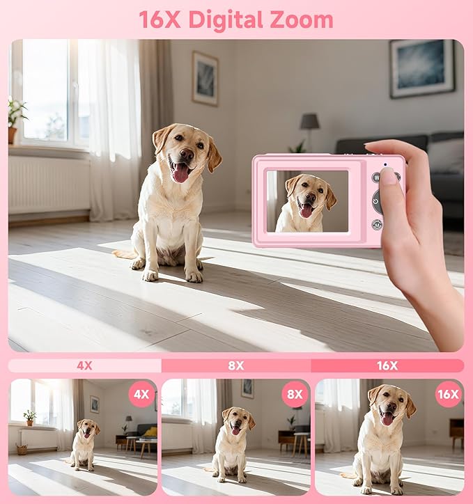 Camera Digital,56MP Dual-Screen Travel Camera with Auto Focus,Smile Capture,Anti-Shake,16X Zoom,32GB SD Card Compact Cameras Gift for Boys Girls Teens