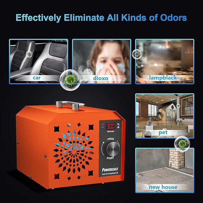 Powerscale Commercial Ozone Machine 250,000mg/h Odor Removal Intelligent Control Ozone Generator Odor Eliminator OZB3 for Large Homes Offices High Capacity Ozone Air Purifier to 21,000sq.ft. Orange