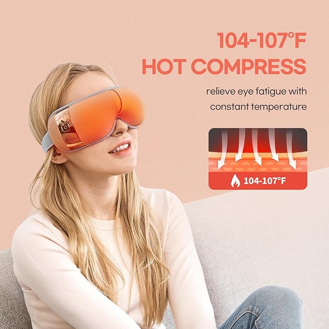 HubiCare Eye Massager with Heat, Vibration, and Music Helps Relieve Strain, Dark Circles, Dryness, and for Migraine Relief Relaxation and Better Sleep Valentines Day Gifts for Women/Men (Rose Gold)