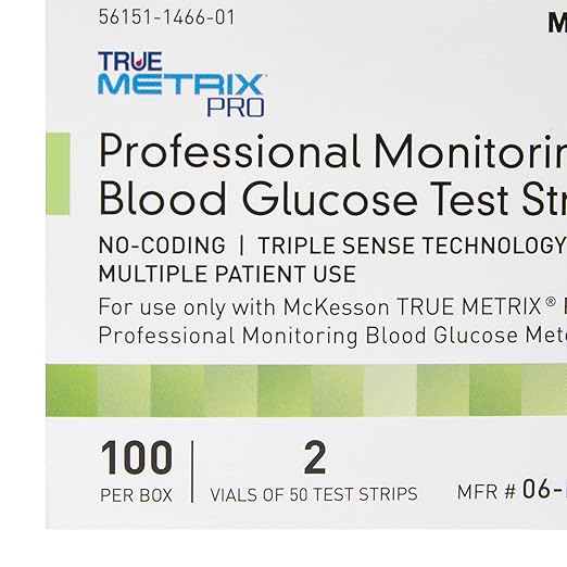 McKesson True METRIX Blood Glucose Test Strips for Diabetes Professional Monitoring System, Multiple Patient Use (100 Count (Pack of 1))