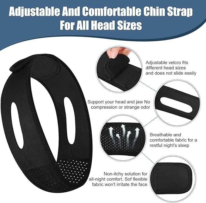 Chin Strap for Sleeping - Anti Snoring Devices - Comfortable Stop Snoring Solution - Adjustable Breathable Sleep Apnea Devices - Simple and Effective Anti Snoring Chin Strap (Black)