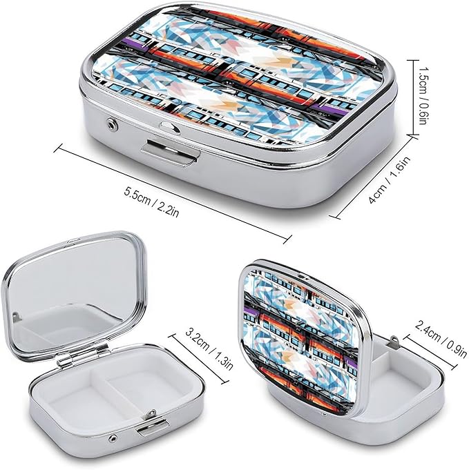 Square Pill Box Monorail Train Pill Case 2 Compartment Medicine Pill Organizer for Purse & Pocket Portable Travel Pillbox Medicine Vitamin Cod Liver Oil Storage Box Organizer
