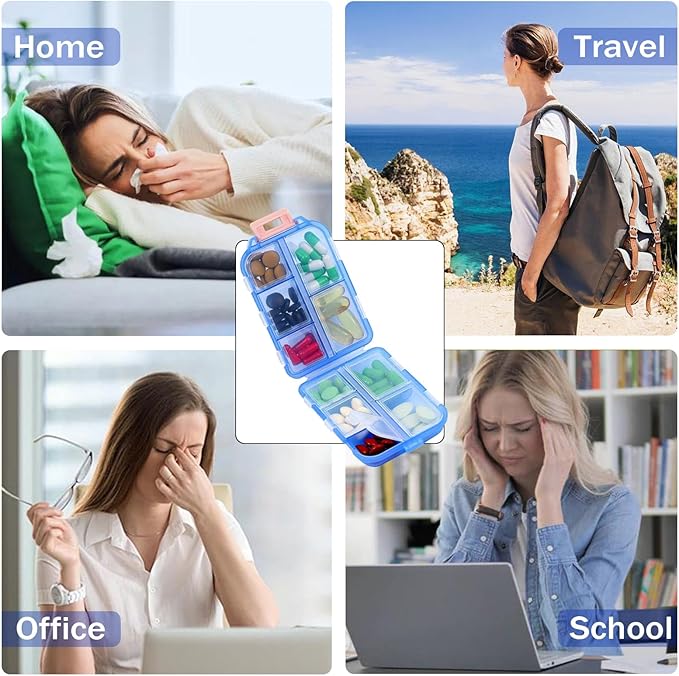 INVODA 7-Day Pill Organizer with Medicine Labels Travel Pill Case Compact, Portable Medication Organizer for Daily Use (3.7 x 2.4 x 1.18 Inches)