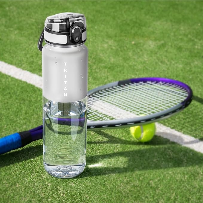 32oz Water Bottle with Chug Lid, Frosted & Clear Tritan BPA-Free, Leakproof, Wide Mouth, Portable Sports Water Bottle for Gym, Office, Travel, Outdoor (Transparent)