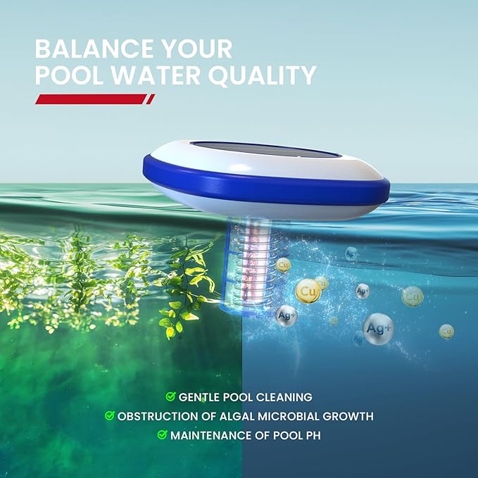 ENHULK Solar Pool Ionizer, Upgraded Floating Cleaner - Cleans Pools Up to 45,000 Gallons, Ideal for Above Ground, In-Ground Pools, Spas, and Hot Tubs(Blue)