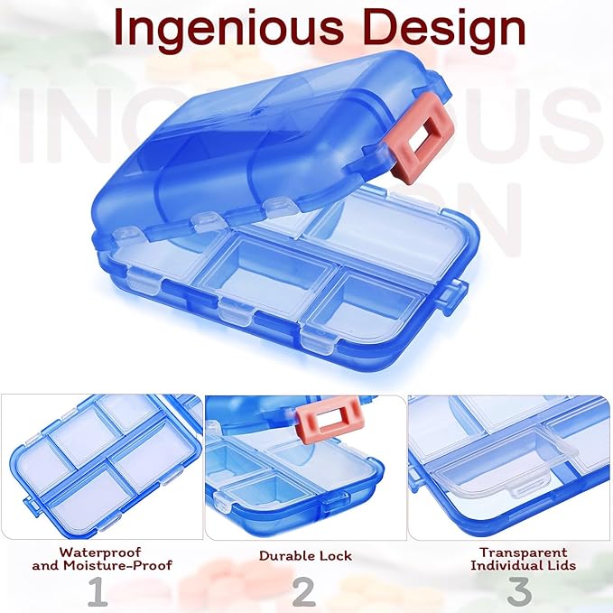 Meekoo 8 Pcs Travel Pill Organizer Pocket Portable Pill Case Daily Container Small Container Medicine Travel with 10 Compartments for Purse Fish Oil Medicine(Multicolor)