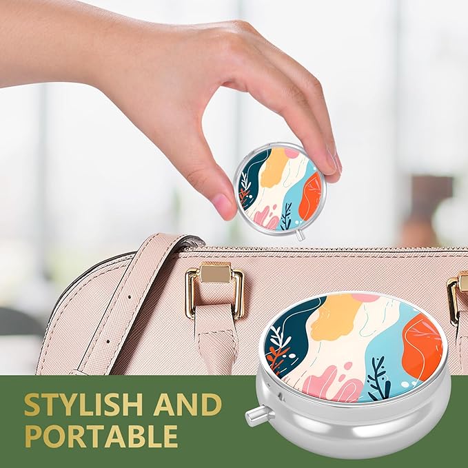 Nipichsha Pill Box, Small Pill Case for Purse & Pocket, Cute Travel Medicine Organizer, Portable Medicine Container Holder to Hold Vitamins, Medication, Fish Oil & Supplement, A04-Art Style Pattern
