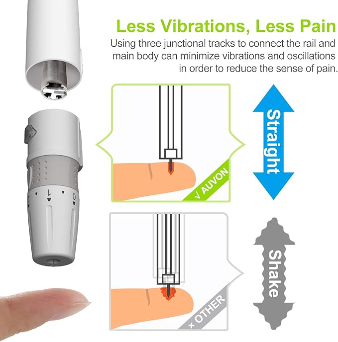 AUVON Lancing Device with Less Pain Design, Blood Sample Pen and Twist Top 100pcs 30 Gauge Lancets for Blood Sugar Level Monitoring
