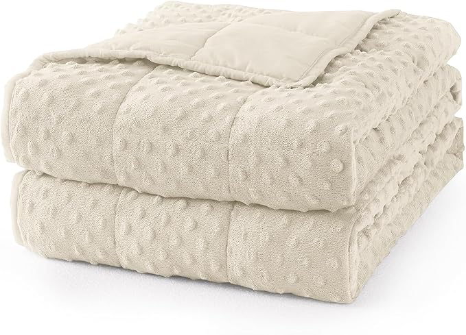 Mr. Sandman Weighted Blanket for Adults Queen Size 15 lbs, Soft Cooling Heavy Minky Blanket for Sleep, Washable Throw Blanket with Glass Beads, 60 x 80 Inches, Ivory