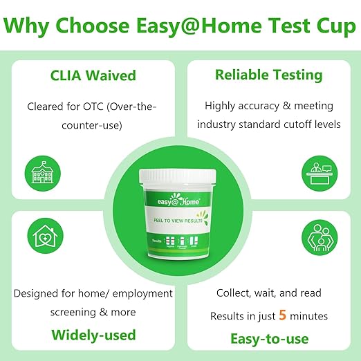 Easy@Home Drug Test Cup: Urine Drug Tests Kit, Testing All 12 Drugs AMP, BAR, BUP, BZO, COC, MDMA, MET, MOP 300, MTD, OXY, PCP, THC 50 in One Test Cup Kits，Built-in Test Strips, #ECDOA-6125B 1 Pack