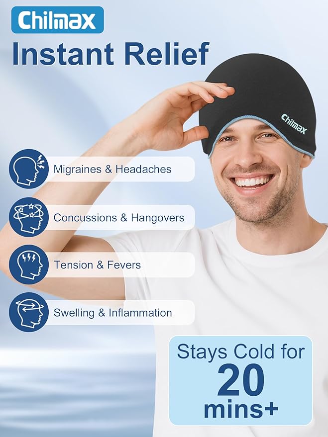 Migraine Relief Cap,Full Head Ice Hat Hot & Cold Gel Compress Pack with Face and Eye Mask,Headache Ice Pack Head Wrap for Hangover, Fever, Puffy Eyes,Tension, Sinus, Stress Relief