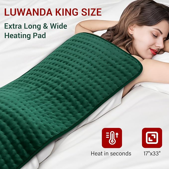 XXXL Heating Pad for Back Pain Relief & Period Cramps, Extra Large Elecctric Heating Pads for Women Legs Knee Feet Neck & Shoulders, 17”x33” Oversized Heat Pad with Timer, Gifts for Women Mom Men Dad
